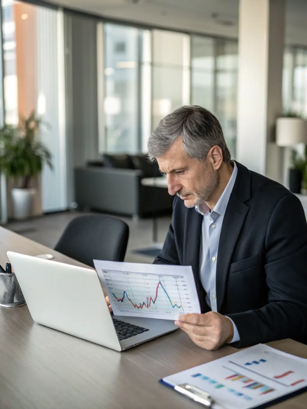A professional investor analyzing financial data on a computer screen, representing Aljohar's data-driven investment approach.