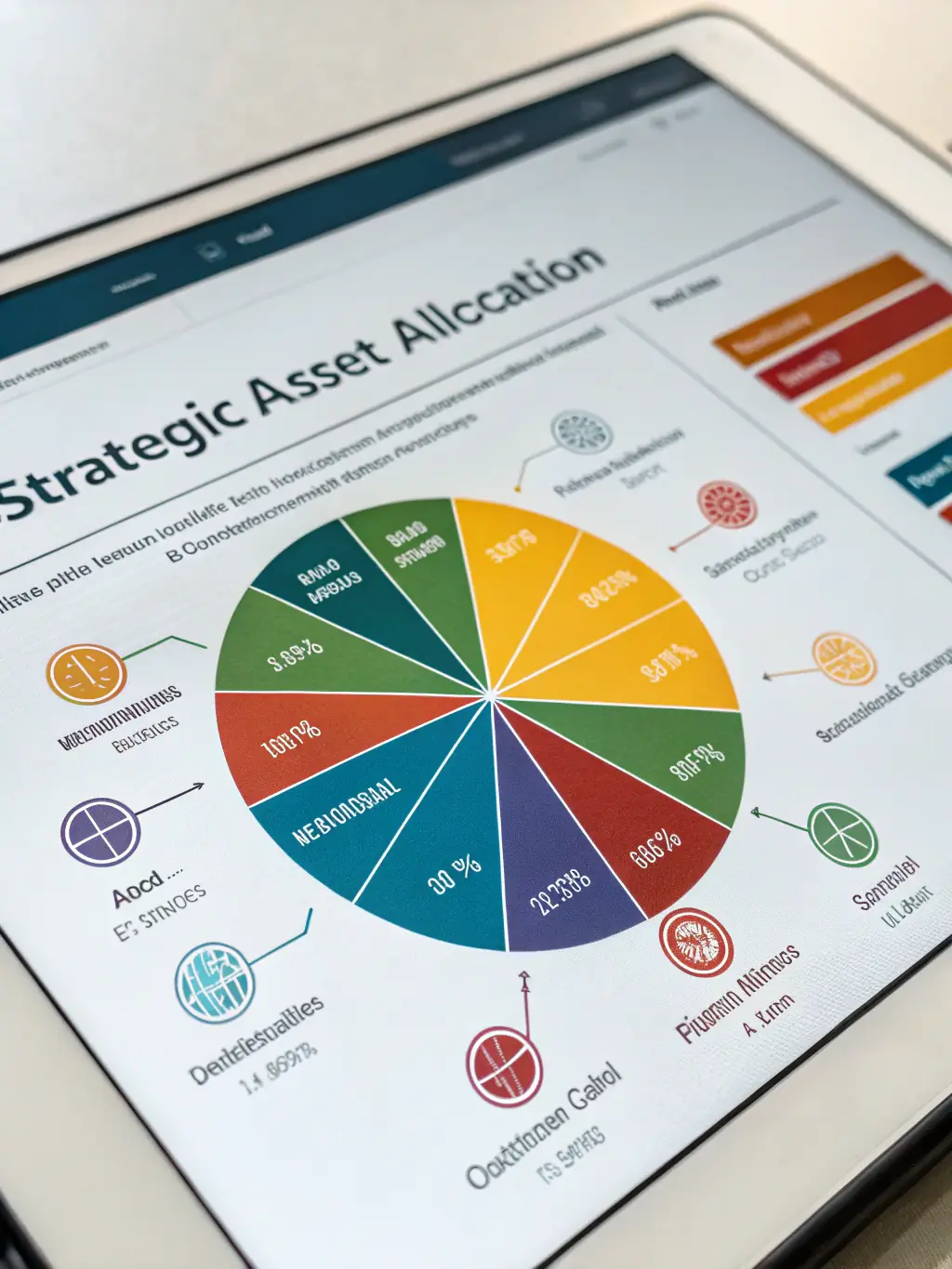 A diverse portfolio chart showing various asset allocations, symbolizing Aljohar's commitment to diversification.