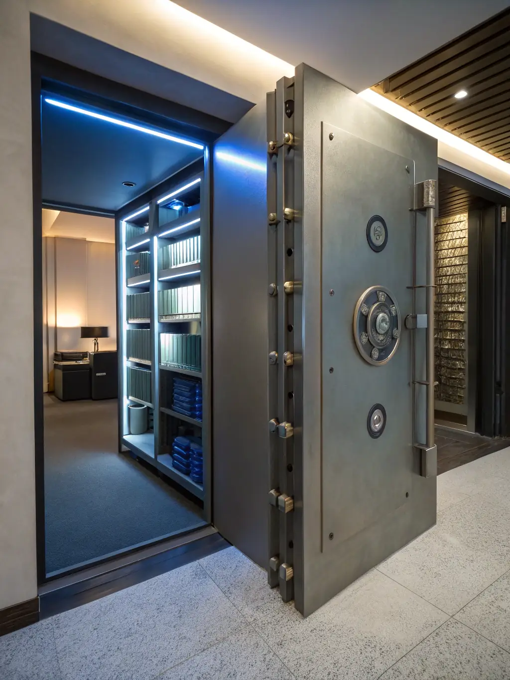 A secure vault with a combination lock, representing Aljohar's focus on risk management and security.